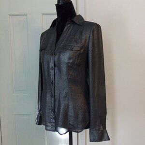 NWT Cache Semi-Sheer Shimmery Pewter Button Down Top sz S